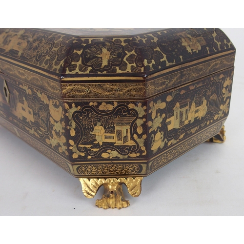 636 - *WITHDRAWN* A 19TH CENTURY CHINESE CHINOISERIE SEWING CASKETdecorated with figures in a garden, with... 