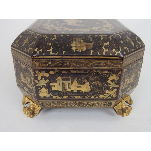 636 - *WITHDRAWN* A 19TH CENTURY CHINESE CHINOISERIE SEWING CASKETdecorated with figures in a garden, with... 