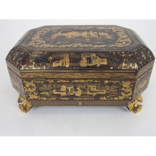 636 - *WITHDRAWN* A 19TH CENTURY CHINESE CHINOISERIE SEWING CASKETdecorated with figures in a garden, with... 