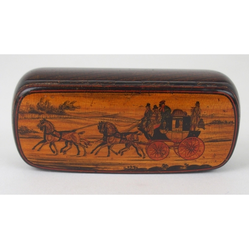 637 - A 19TH CENTURY MAUCHLINE WARE SYCAMORE AND PEN WORK SNUFF BOXpossibly by Crichton of Cumnock, the co... 