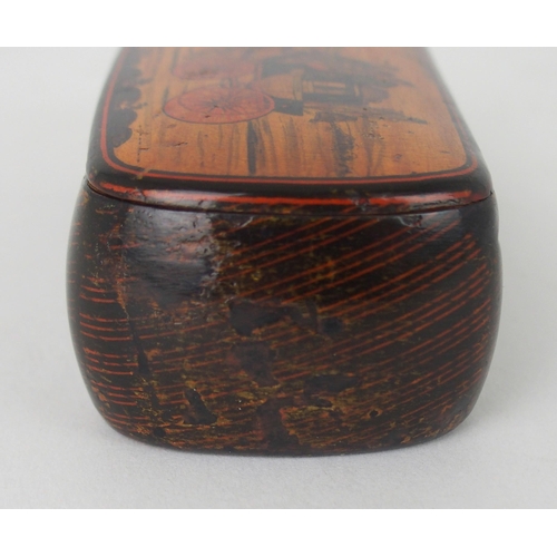 637 - A 19TH CENTURY MAUCHLINE WARE SYCAMORE AND PEN WORK SNUFF BOXpossibly by Crichton of Cumnock, the co... 