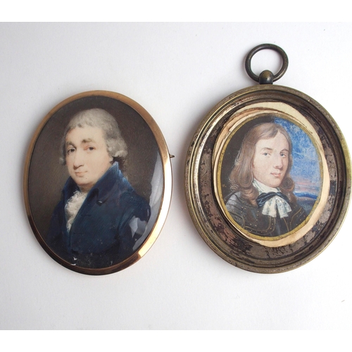 644 - WITHDRAWN LOTA PAINTED OVAL PORTRAIT MINIATURE OF A GENTLEMANoil on ivorine, 8 x 6.5cm, another oval... 