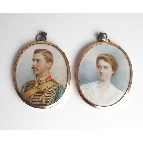 648 - WITHDRAWN LOTA PAIR OF OVAL PORTRAIT MINIATURES OF AN OFFICER AND A LADYpossibly his wife, and indis... 