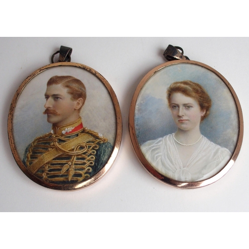 648 - WITHDRAWN LOTA PAIR OF OVAL PORTRAIT MINIATURES OF AN OFFICER AND A LADYpossibly his wife, and indis... 