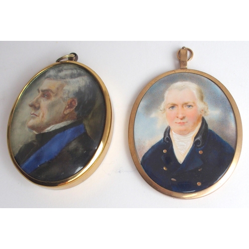 649 - WITHDRAWN LOTA PAINTED OVAL PORTRAIT MINIATURE OF A GENTLEMANin blue coat, 7.5 x 5cm in yellow-metal... 