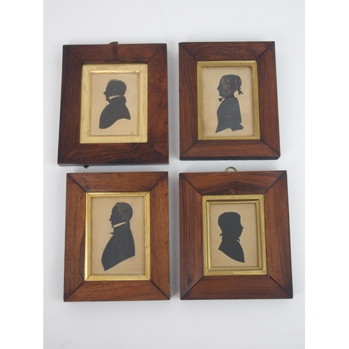 659 - FOUR 19TH CENTURY BUST LENGTH SILHOUETTES comprising a lady, 16.5 x 13cm overall, young boy, 16.6 x ... 