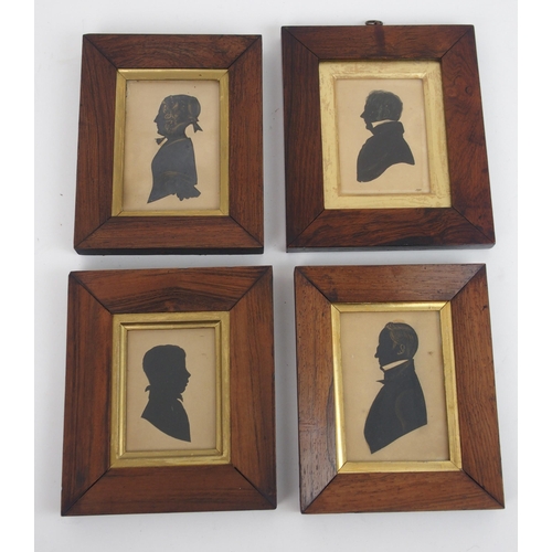 659 - FOUR 19TH CENTURY BUST LENGTH SILHOUETTES comprising a lady, 16.5 x 13cm overall, young boy, 16.6 x ... 