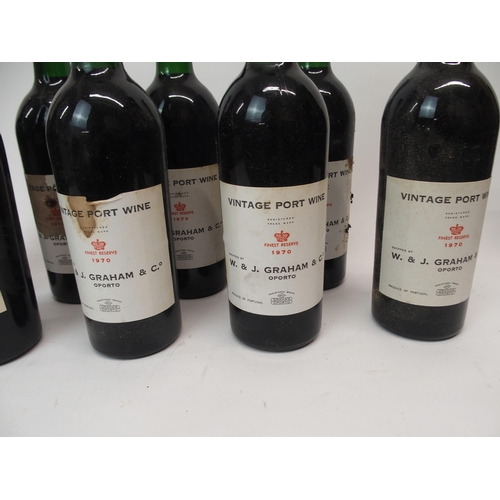 706 - SIX BOTTLES OF  W & J GRAHAM FINEST RESERVE VINTAGE PORT 1970some labels stained, two bottles of... 