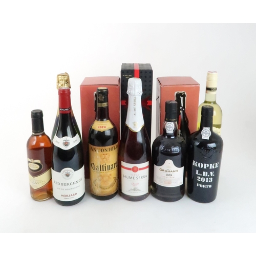 713 - A GRAHAM'S 10 YEAR OLD TAWNY PORT20% vol, 75cl, a Fonseca 2005 Crusted Port, a Kopke L.B.V 2013 Port... 