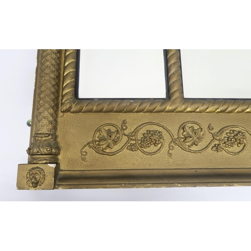 1 - AN EARLY 19TH CENTURY GILTWOOD AND GESSO OVERMANTLE MIRRORwith moulded cornice above bevelled mirror... 