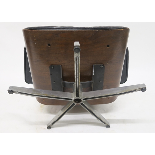 101 - A MID 20TH CENTURY AFTER CHARLES AND RAY EAMES FOR HERMAN MILLER LOUNGE CHAIR AND STOOLwith black le... 