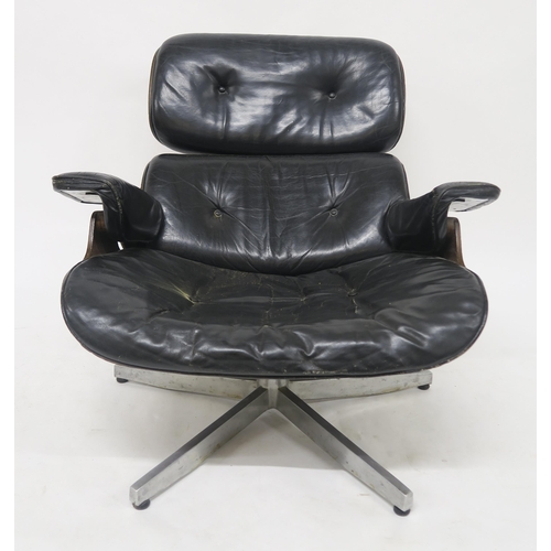 101 - A MID 20TH CENTURY AFTER CHARLES AND RAY EAMES FOR HERMAN MILLER LOUNGE CHAIR AND STOOLwith black le... 