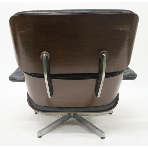 101 - A MID 20TH CENTURY AFTER CHARLES AND RAY EAMES FOR HERMAN MILLER LOUNGE CHAIR AND STOOLwith black le... 