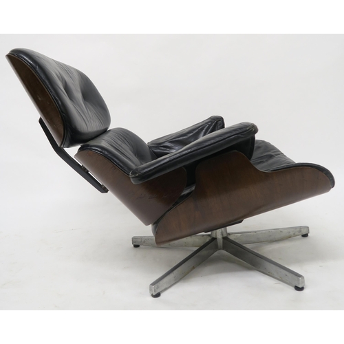 101 - A MID 20TH CENTURY AFTER CHARLES AND RAY EAMES FOR HERMAN MILLER LOUNGE CHAIR AND STOOLwith black le... 