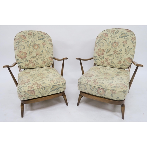 105 - A MID 20TH CENTURY ELM AND BEECH ERCOL THREE PIECE SUITEcomprising three seater settee, 78cm high x ... 