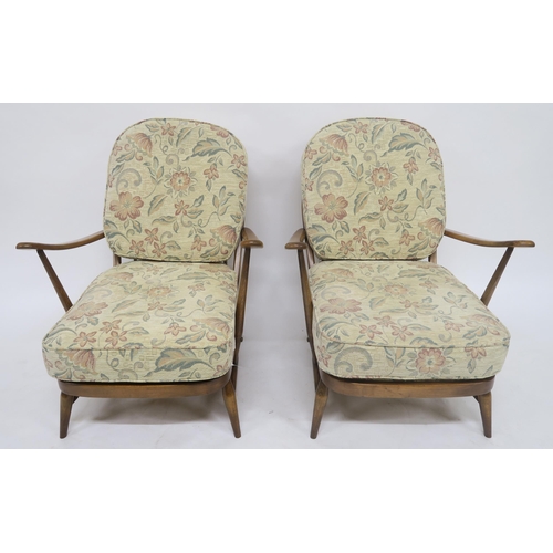 105 - A MID 20TH CENTURY ELM AND BEECH ERCOL THREE PIECE SUITEcomprising three seater settee, 78cm high x ... 