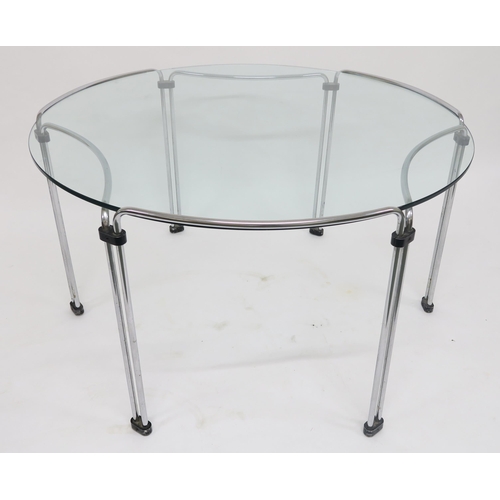 109 - *WITHDRAWN* A MID 20TH CENTURY OSCAR WILLIAMS CIRCULAR GLASS TOP DINING TABLE ON CHROME BASE70cm hig... 