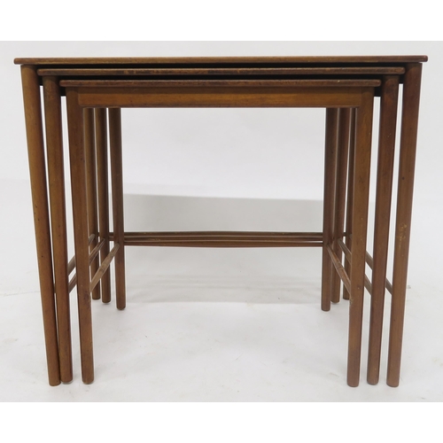 114 - A MID 20TH CENTURY POUL JEPPESEN, DENMARK TEAK NEST OF THREE TABLESwith rectangular tops on stretche... 