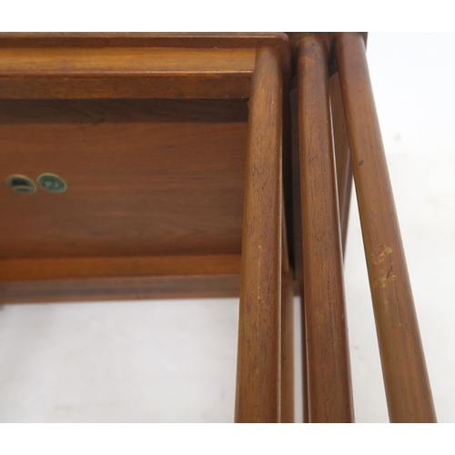 114 - A MID 20TH CENTURY POUL JEPPESEN, DENMARK TEAK NEST OF THREE TABLESwith rectangular tops on stretche... 