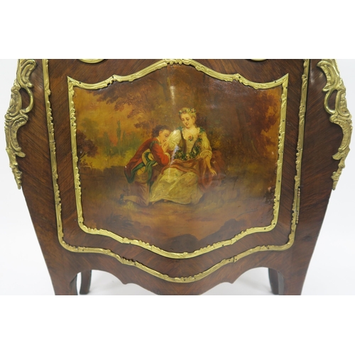 12 - A FRENCH KINGSWOOD BOMBE VITRINEwith gilt metal mounts and painted panel depicting lady and gentlema... 