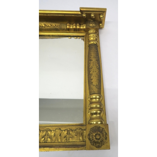13 - A 19TH CENTURY GILTWOOD AND GESSO OVERMANTLE MIRRORwith shaped cornice above mirror plates flanked b... 