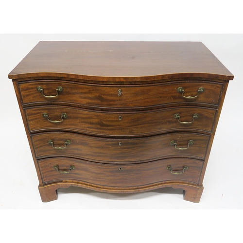 40 - A GEORGIAN MAHOGANY SERPENTINE FRONT CHEST OF DRAWERSwith four graduating drawers on bracket feet, 9... 