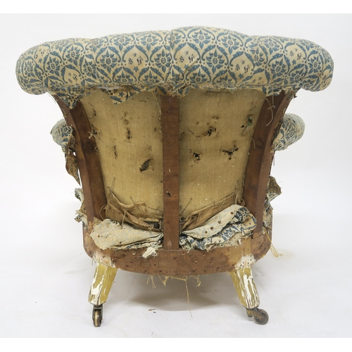 60 - A 19TH CENTURY BUTTON BACK TUB ARMCHAIRupholstered in Howard & Sons monogram-print fabric on gil... 