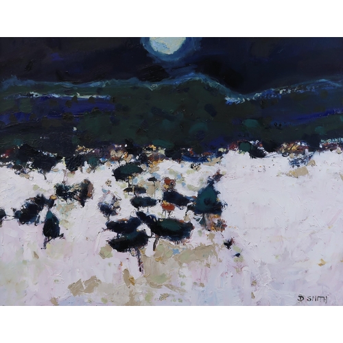 1015 - DAVID SMITH (SCOTTISH b.1957)MOON OVER ROTHIEMURCHUSOil on canvas, signed lower right, 39 x 49cm (15... 