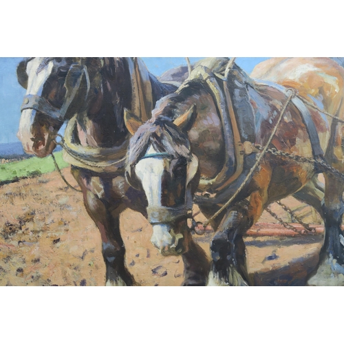 1018 - ARCHIBALD RUSSELL WATSON ALLAN (SCOTTISH 1878-1959)HEAVY HORSES HARROWINGOil on canvas, signed lower... 