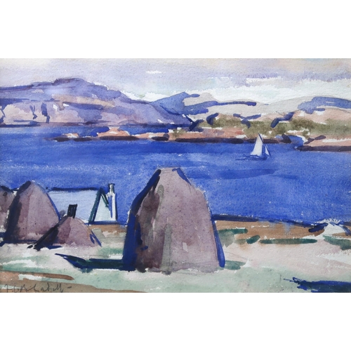 1040 - FRANCIS CAMPBELL BOILEAU CADELL RSA (SCOTTISH 1883-1937)HAYSTACKS AND COTTAGE , IONAwatercolour on p... 