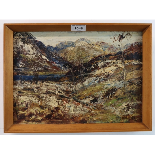 1048 - JAMES KAY RSA RSW (SCOTTISH 1858-1942)WINTER IN THE GLENOil on canvas, signed, 25.5 x 35.5cm (10 x 1... 