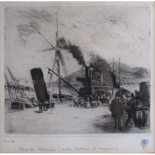 1055 - CAMILLE PISSARO (FENCH 1830- 1903)PORT DE ROUEN (AVEC BATEAU ET VAPEUR)Drypoint etching, Artist's st... 