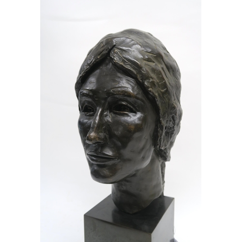 1057 - SCOTTISH SCHOOLFEMALE HEAD WITH A BOW IN HER HAIR Bronze, 51cm high (inc plinth), 34cm (head)&n... 