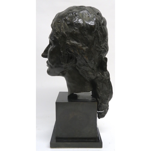 1057 - SCOTTISH SCHOOLFEMALE HEAD WITH A BOW IN HER HAIR Bronze, 51cm high (inc plinth), 34cm (head)&n... 