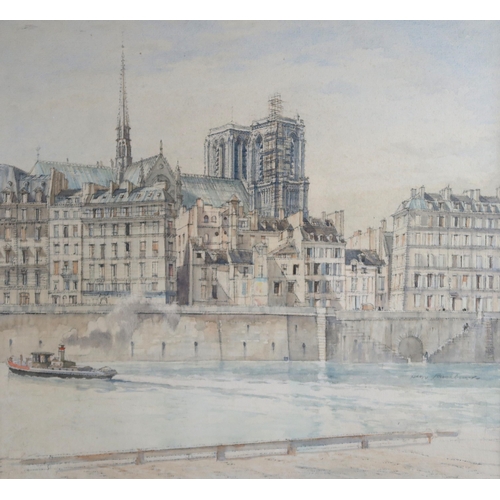 1080 - SIR HENRY RUSHBURY RA RWS RE (BRITISH 1889-1968)NOTRE DAME FROM THE SEINEConte and watercolour on pa... 