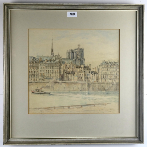 1080 - SIR HENRY RUSHBURY RA RWS RE (BRITISH 1889-1968)NOTRE DAME FROM THE SEINEConte and watercolour on pa... 