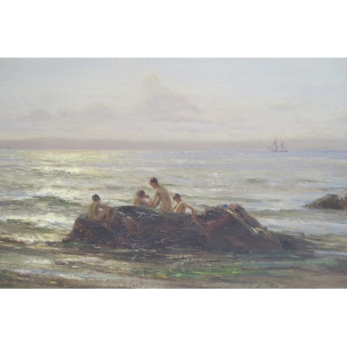 1101 - PATRICK DOWNIE RSW (1854-1945)BATHERS ON THE ROCKSOil on canvas, signed, 71 x 91.5 (28 x 36