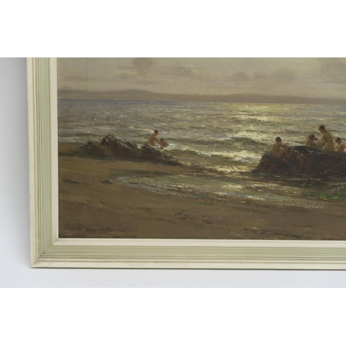 1101 - PATRICK DOWNIE RSW (1854-1945)BATHERS ON THE ROCKSOil on canvas, signed, 71 x 91.5 (28 x 36