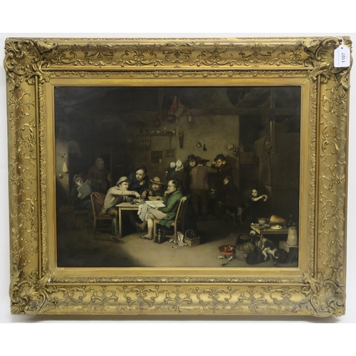 1107 - AFTER SIR DAVID WILKIE Village Politicians,Oil on panel, 41 x 56cm (16 x 22