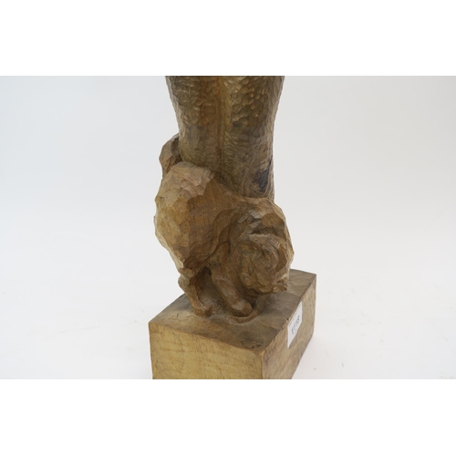 1118 - BRITISH SCHOOL STANDING FEMALE NUDE WITH A CAT AT HER FEET Wood carving, 69cm (high)... 