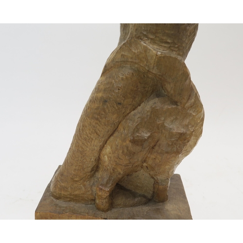 1118 - BRITISH SCHOOL STANDING FEMALE NUDE WITH A CAT AT HER FEET Wood carving, 69cm (high)... 