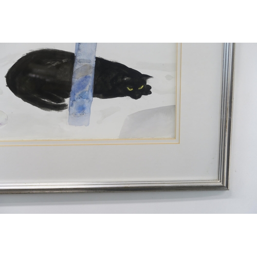 1119 - ELIZABETH VIOLET BLACKADDER RA RSA RSW RGI DLitt (SCOTTISH 1931-2021)BLACK CAT LAYING AMONGST FREESI... 