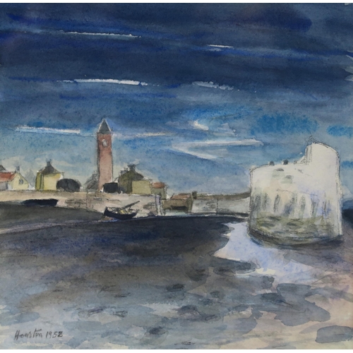 1123 - JOHN HOUSTON OBE RSA (1930-2008)LOW TIDE, WEST WEMYSS, 1952Watercolour on paper, signed lower left, ... 