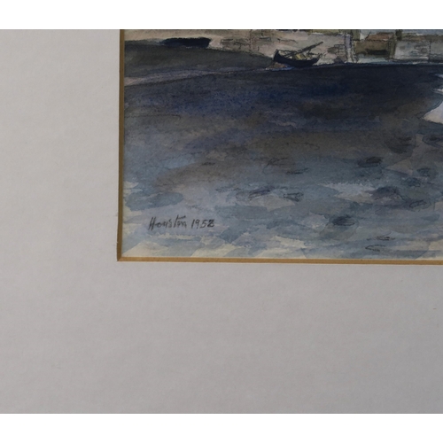 1123 - JOHN HOUSTON OBE RSA (1930-2008)LOW TIDE, WEST WEMYSS, 1952Watercolour on paper, signed lower left, ... 