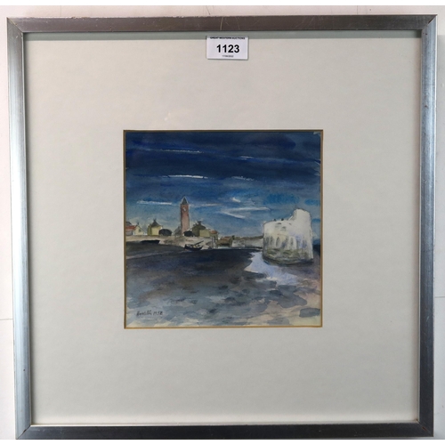 1123 - JOHN HOUSTON OBE RSA (1930-2008)LOW TIDE, WEST WEMYSS, 1952Watercolour on paper, signed lower left, ... 