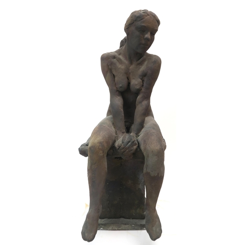 1125 - WALTER AWLSON (SCOTTISH b.1949)NUDE SEATED FEMALE ON PLINTH Bisque stoneware, signed, dated (1992), ... 