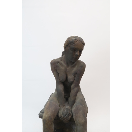 1125 - WALTER AWLSON (SCOTTISH b.1949)NUDE SEATED FEMALE ON PLINTH Bisque stoneware, signed, dated (1992), ... 