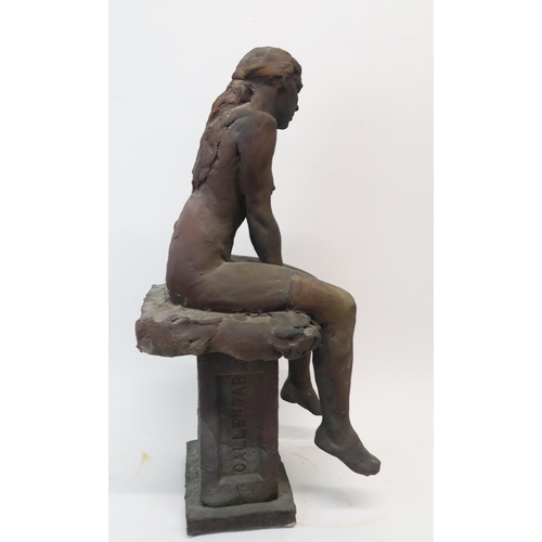 1125 - WALTER AWLSON (SCOTTISH b.1949)NUDE SEATED FEMALE ON PLINTH Bisque stoneware, signed, dated (1992), ... 