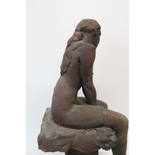 1125 - WALTER AWLSON (SCOTTISH b.1949)NUDE SEATED FEMALE ON PLINTH Bisque stoneware, signed, dated (1992), ... 