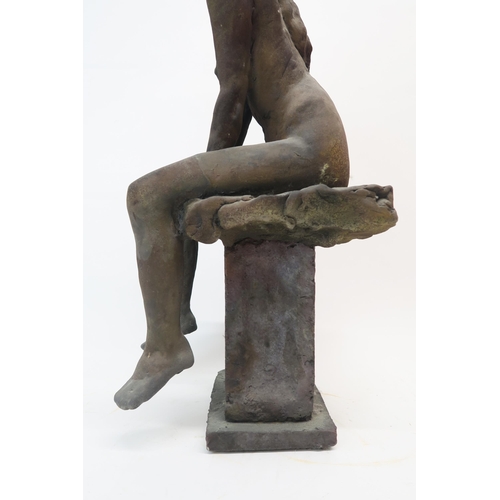 1125 - WALTER AWLSON (SCOTTISH b.1949)NUDE SEATED FEMALE ON PLINTH Bisque stoneware, signed, dated (1992), ... 